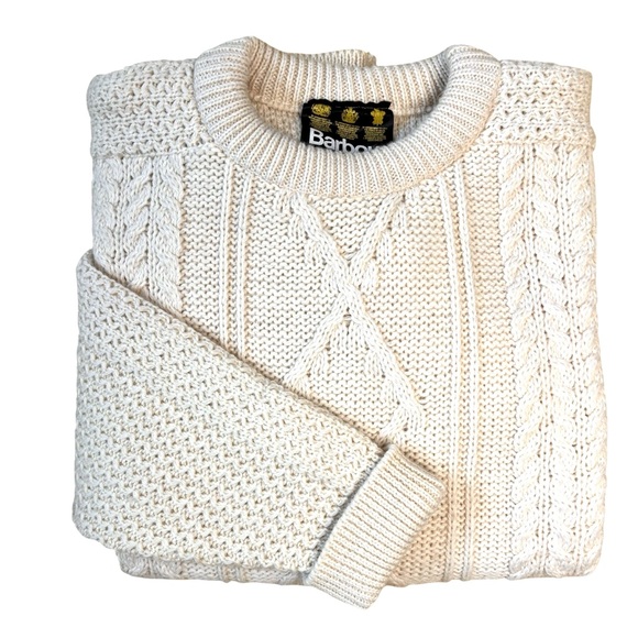 Barbour Other - Barbour Cream Cable Knit Crewneck Wool Sweater Made in England Men's 46 Large